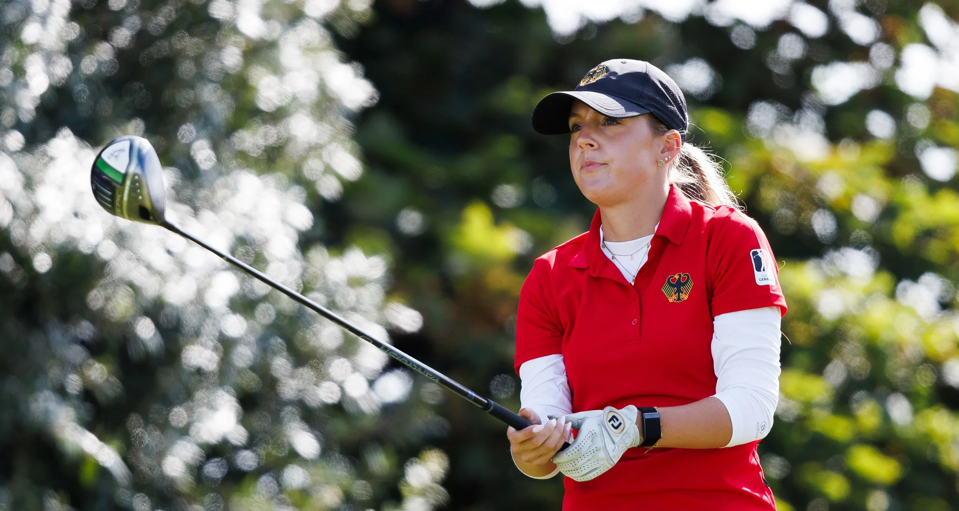 Lena Geier of Germany plays a tee shot during Day Two of the R&A Girls' Amateur Championship at Craigielaw Golf Club.