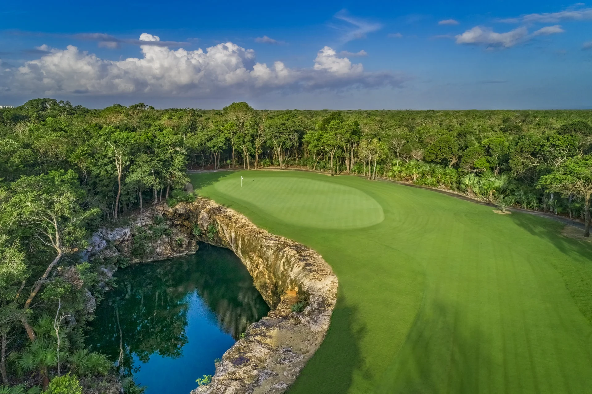 A general view of a fairway and green at the PGA Riviera Maya golf course.
