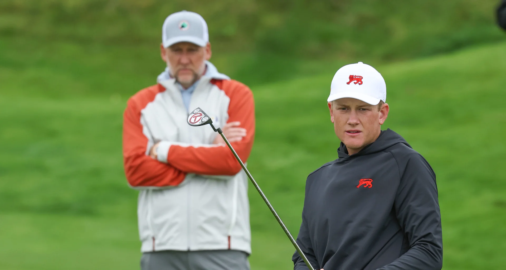 Ian Poulter watches on as son Luke practices ahead of the 2026 Walker Cup at Lahinch.