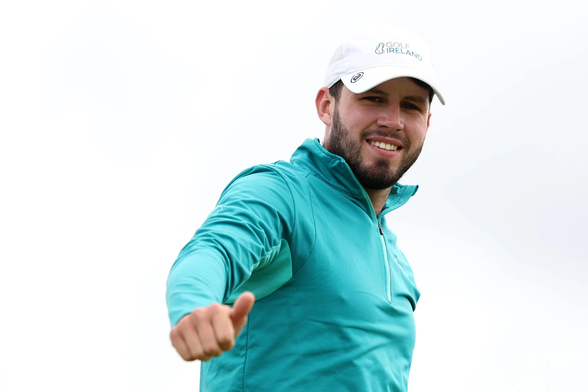 David Howard of Ireland reacts during a practice round ahead of the 2026 Amateur Championship at Royal Liverpool Golf Club.