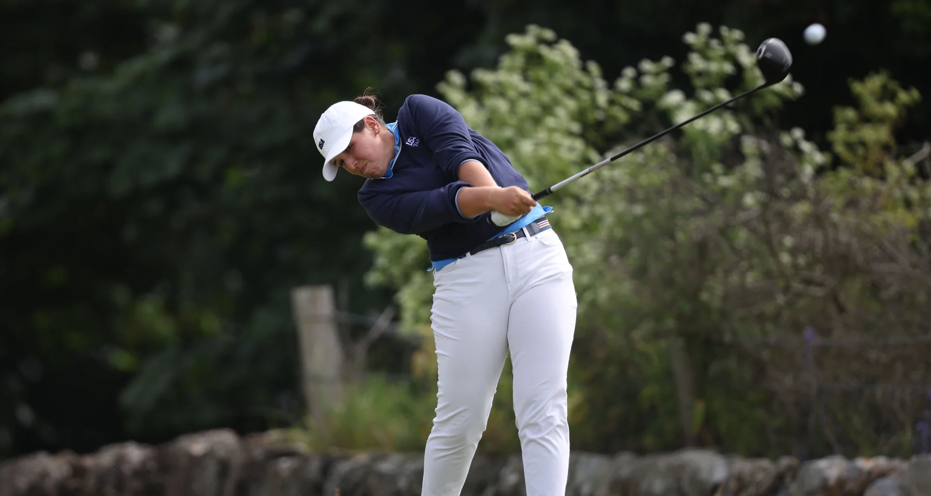 Farah O'Keefe of USA tees off during the Quarter Finals of the 2026 Women's Amateur Championship at Muirfield.