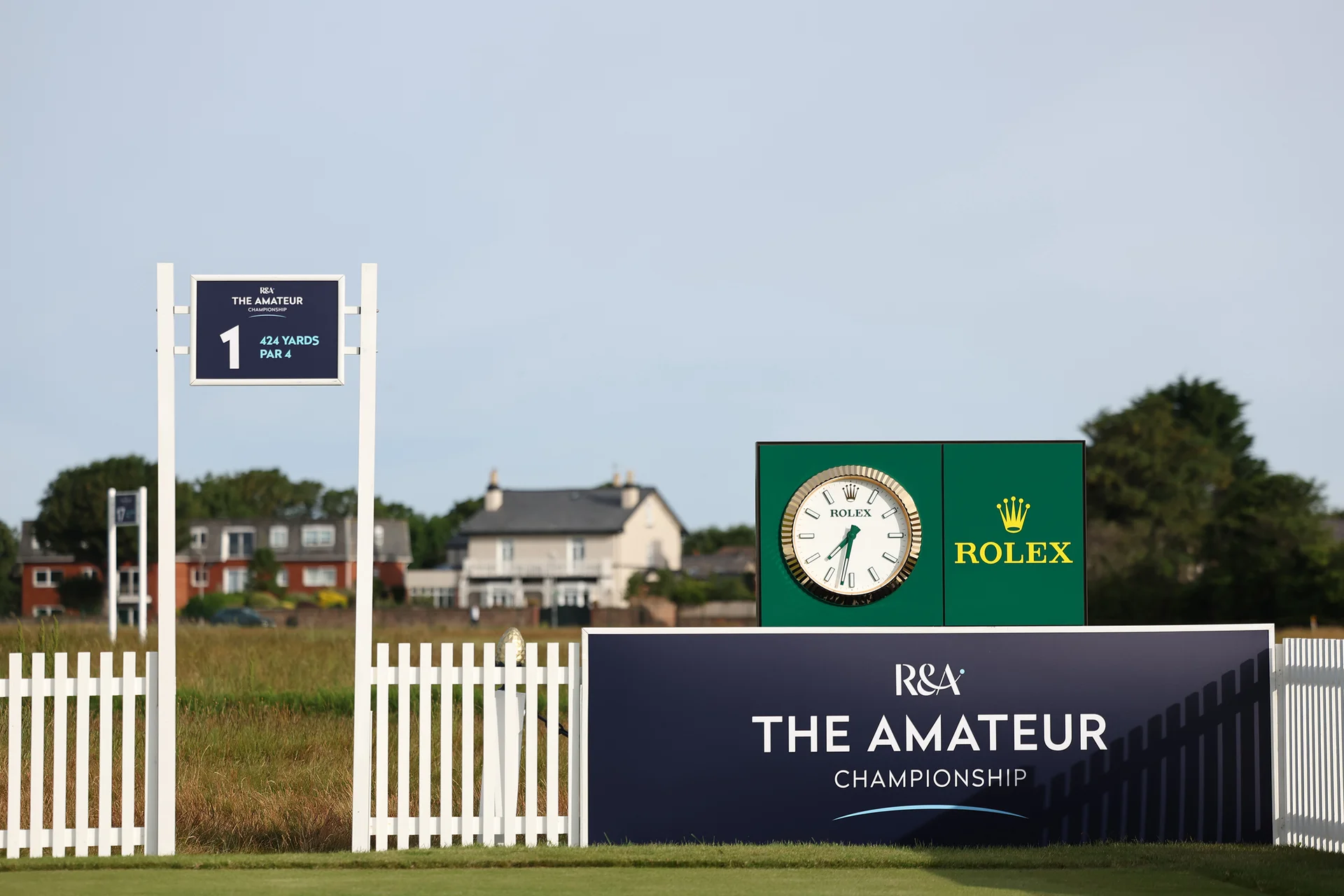 A general view of West Lancashire Golf Club and signage on day one of The Amateur Championship.