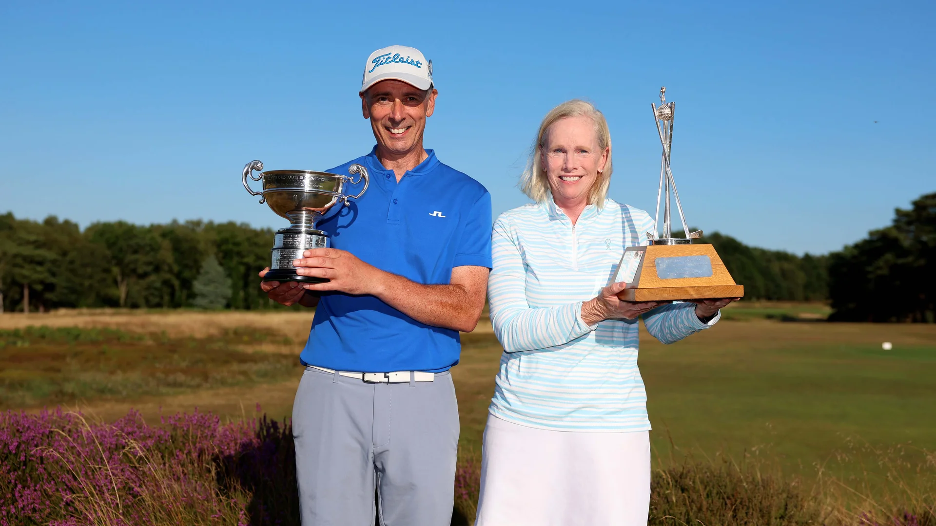 John Kennedy and Kathy Hartwiger after winning the Senior Amateur Championships at Walton Heath.