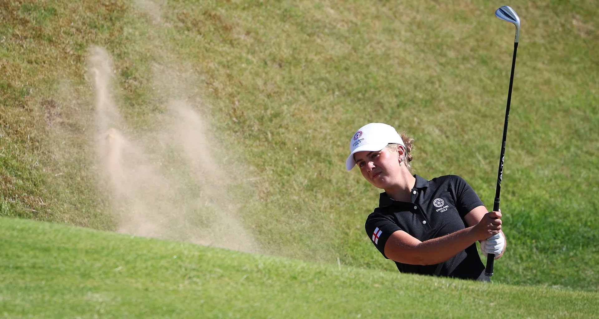 Sophia Fullbrook of England hits a bunker shot during Day Three of the 2026 Women's Amateur Championship at Muirfield.