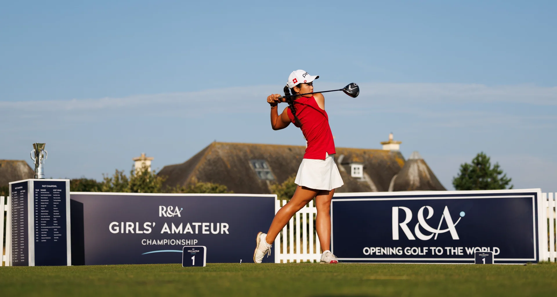 Lana Guyot of Switzerland plays a tee shot during Day Four of the R&A Girls' Amateur Championship at Craigielaw Golf Club.