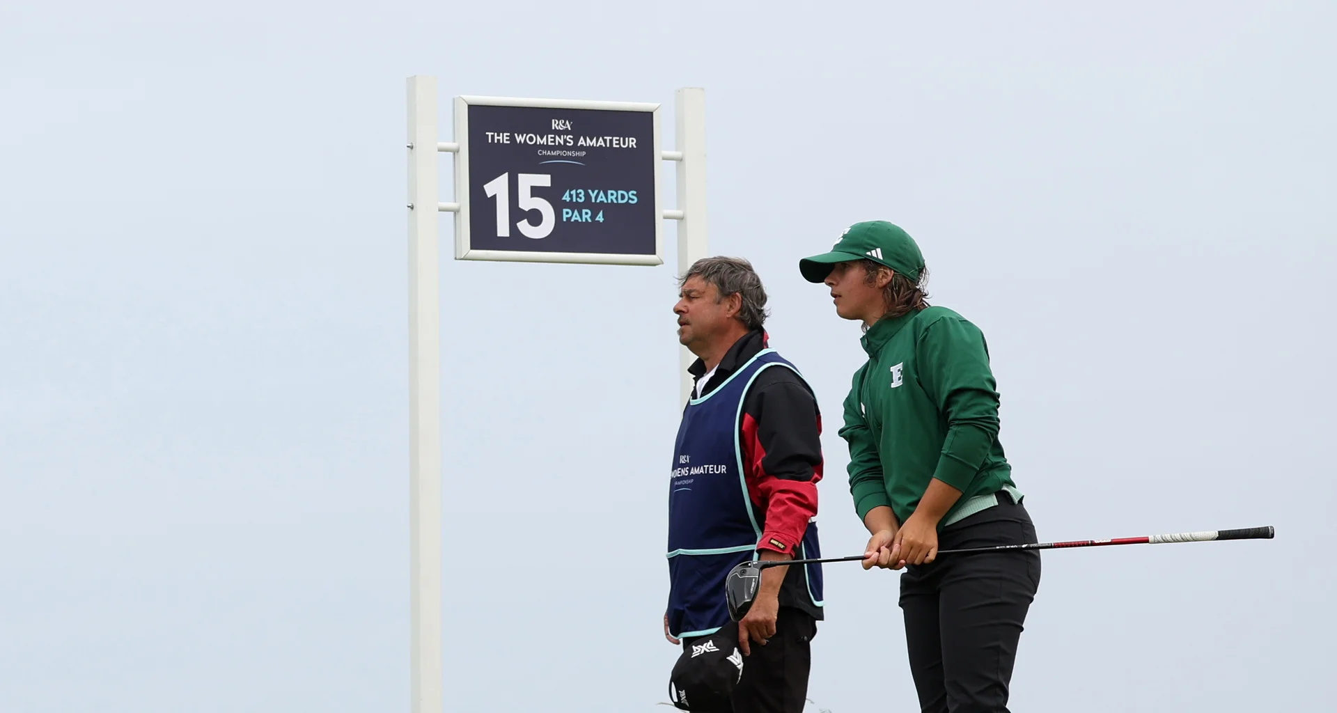Savannah De Bock of Belgium looks on with her caddie during the Quarter Finals of the 2026 Women's Amateur Championship.