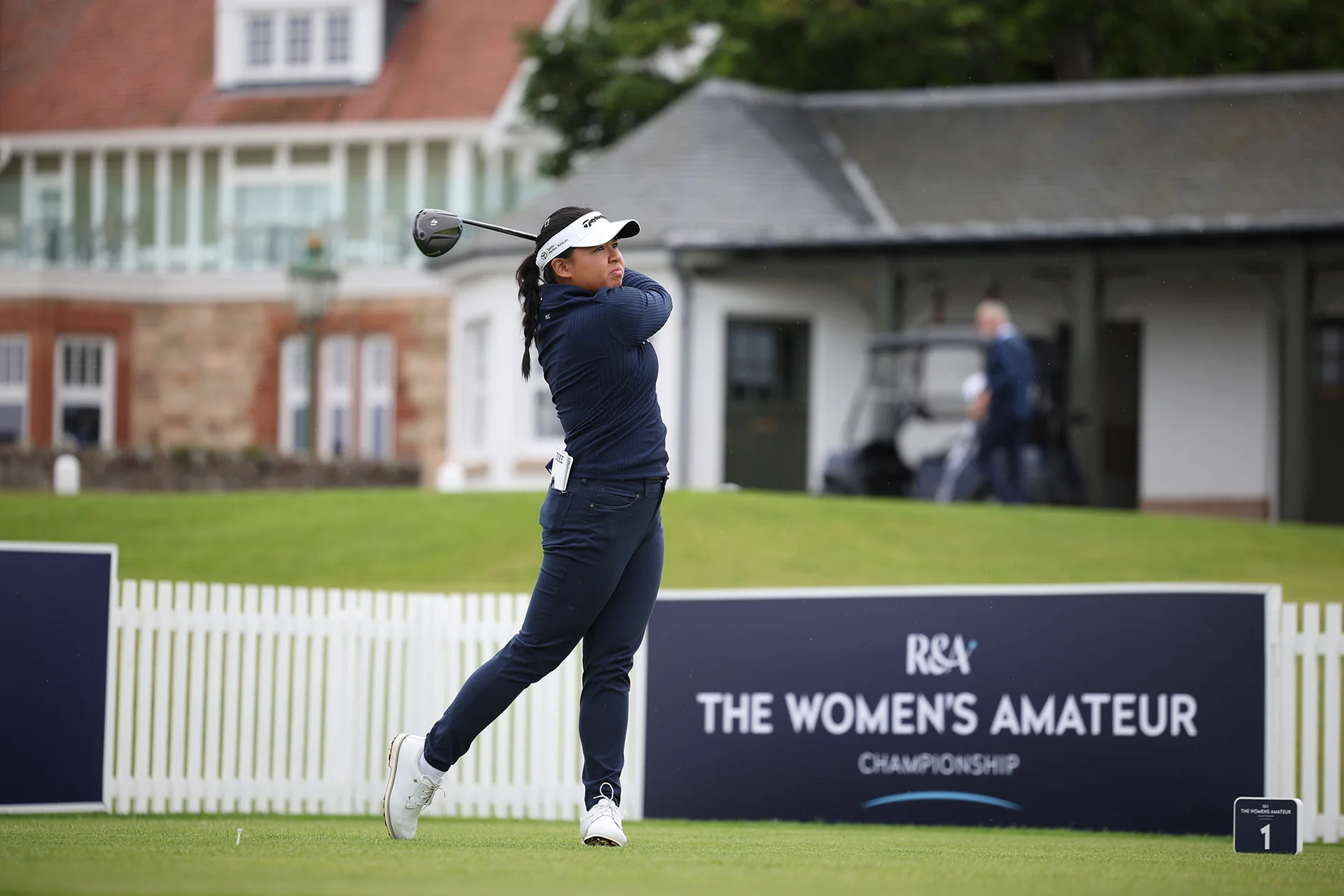 Rianne Mikhaela Malixi of the Philippines tees off during Day one of the 2026 Women's Amateur Championship at Muirfield.