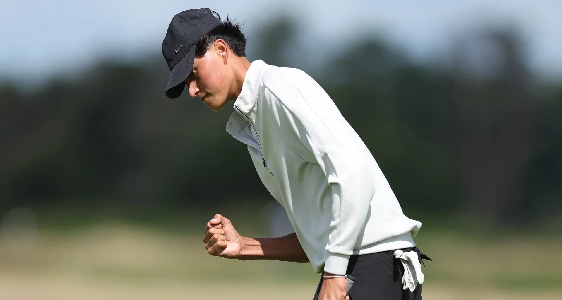 Frankie Morton in action during the opening round of the 2026 Boys' Amateur Championship.